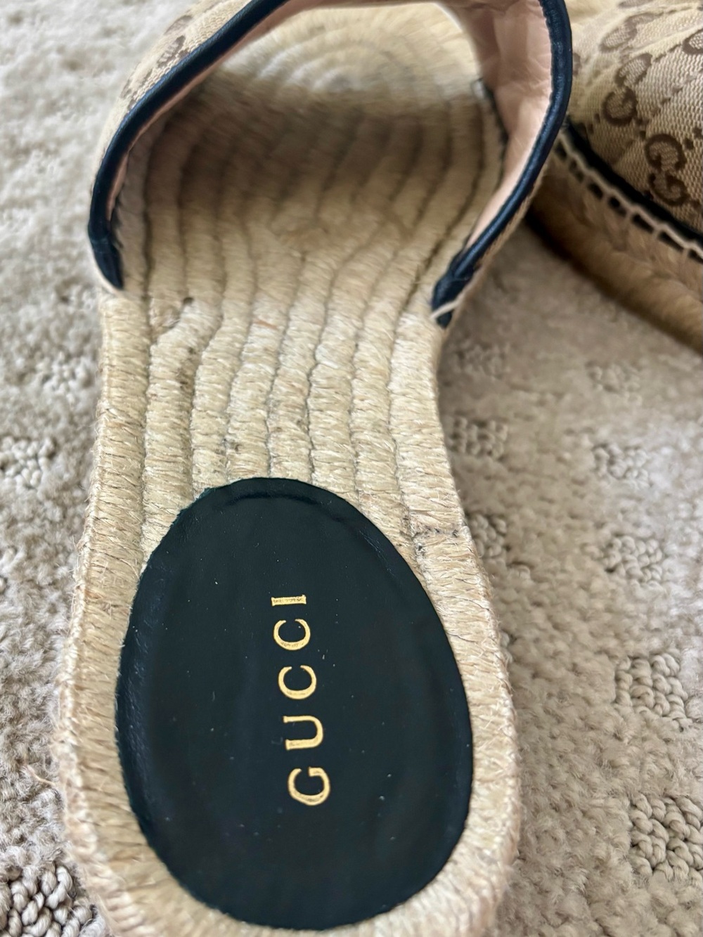 Gucci Pilar Original GG Canvas Espadrille Slide Sandal Sz 38 1/2 Eur - 7 1/2 U.S - Picture 6 of 14